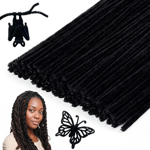 Image of Caydo 200 Pieces Black Pipe Cleaners Craft for DIY | Creative Art and Craft Project, Chenille Stems Bulk for Dreadlocks Making and Home Decoration (12 Inch x 6 mm)