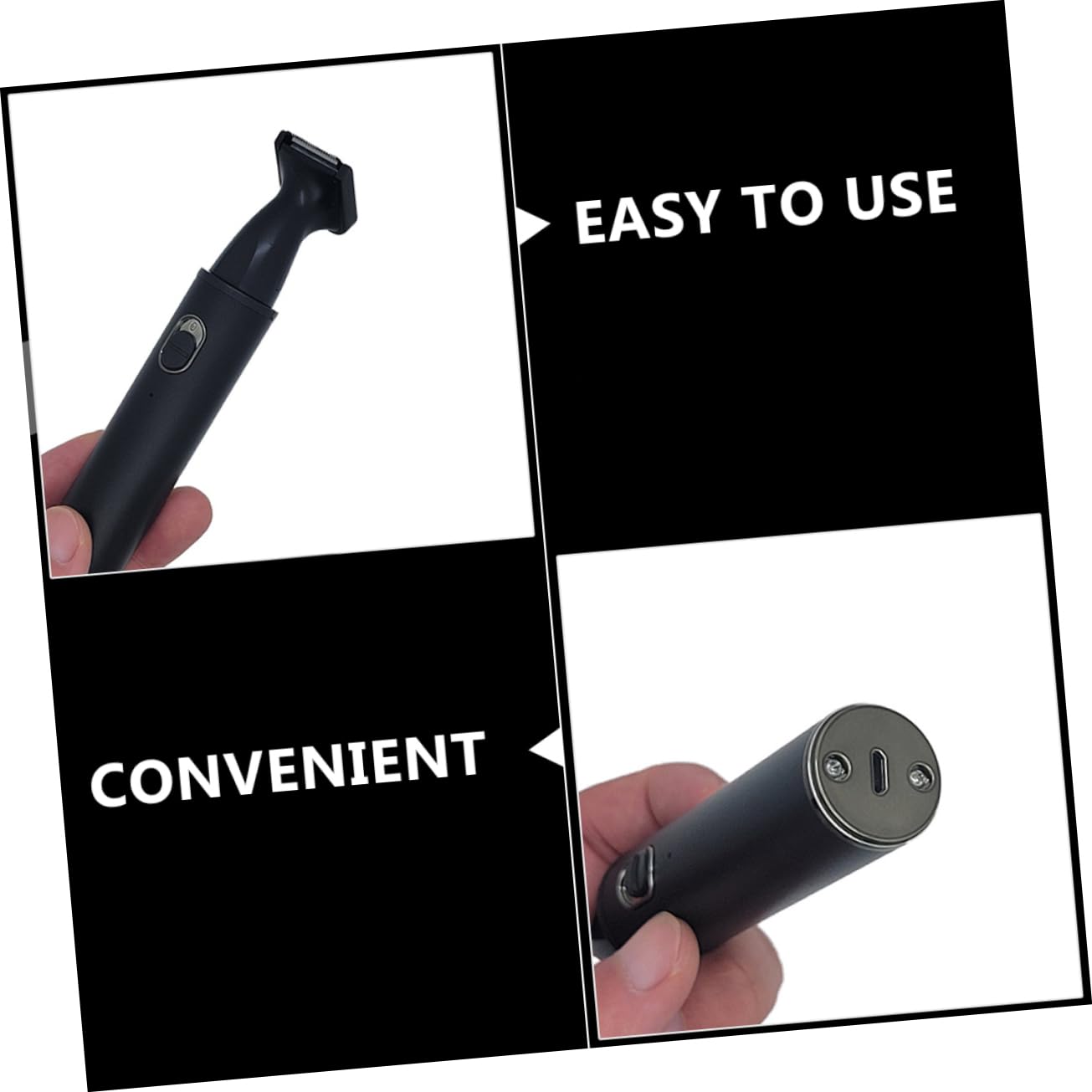 Recortadora Eléctrica de Vello Corporal Negra de Aleación de Aluminio | Abs, Corte Preciso Tirones, Diseño Desmontable Portátil, para Brazos y Vello Nasal