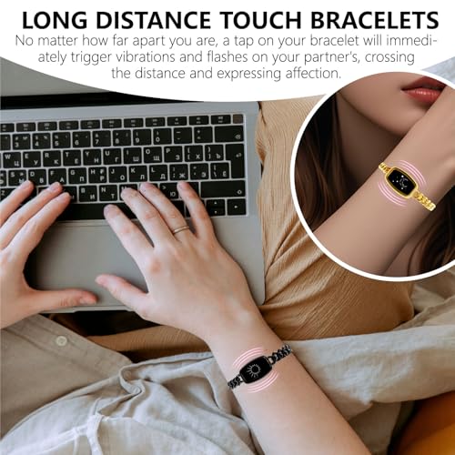 Long-Distance Relationship Smart Bracelet for Couples to Feel Connected (Set of 2) Long Battery Life, Bluetooth Connection, Haptic Vibration, Compatible with iOS and Android2