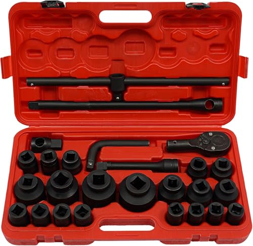 GAOUSD Lot De 26 Douilles à Cliquet Coffret Douille Poids Lourd (21-50 mm et 50-65 mm) Jeu de Clés à Douille,Ratchet Spanner,Pour Voitures, Fourgonnettes,...