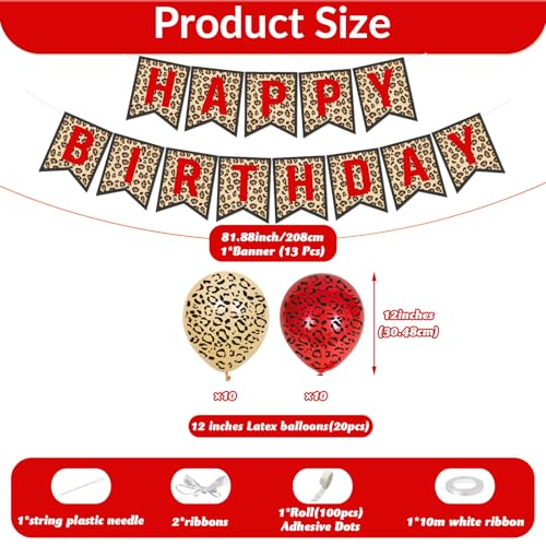 Image of Cheetah Print Birthday Decorations Leopard Happy Bday Banner Red Brown and Cheetah Print Latex Balloons for Girls Women Safari Wild Animal Birthday Party Decor Supplies