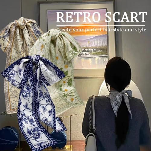 Retro Floral Small Ribbon Silk Scarf,Girl Heart Hair Scarf Tie Neck Scarf,Purse Headband Handbag scarves Fashion Gift4