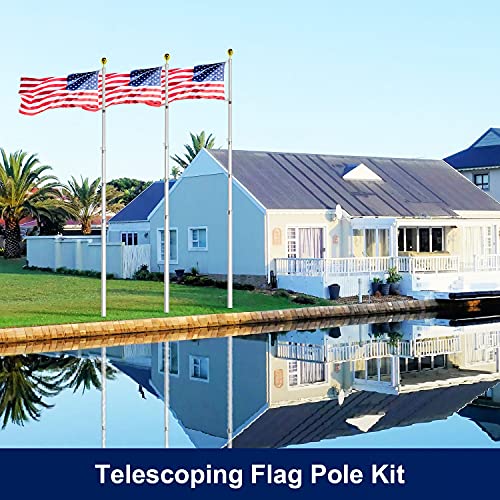 Vaiigo 25Ft Telescoping Flag Pole Kit, Heavy Duty Aluminum Flag Pole Fly 2 Flags, With 3 X 5 American Flag, Golden Top Ball And Clips Inground Flag Pole For Outdoor, Commercial, Residential Use #TOP7