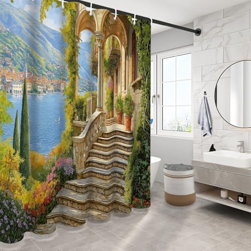 Rideau de douche paysage vintage pour sublimer votre baignoire 240x200cm lavable - 4