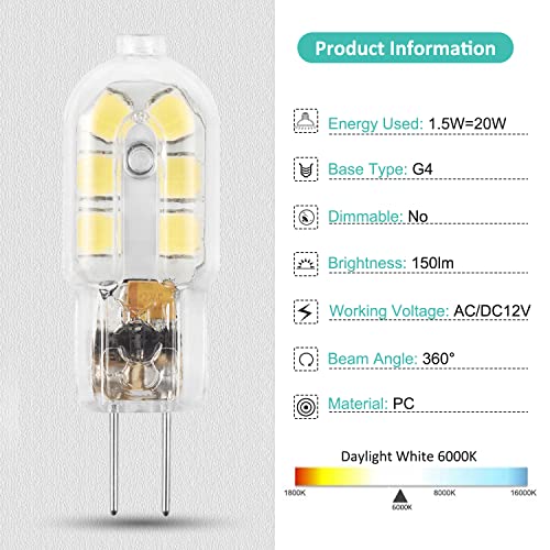 Amazing Power G4 Led Bulb, 12V Jc G4 Bi Pin Bulb, G4 20W Halogen Bulb Replacement, Daylight White 6000K, 10-Pack #TOP3