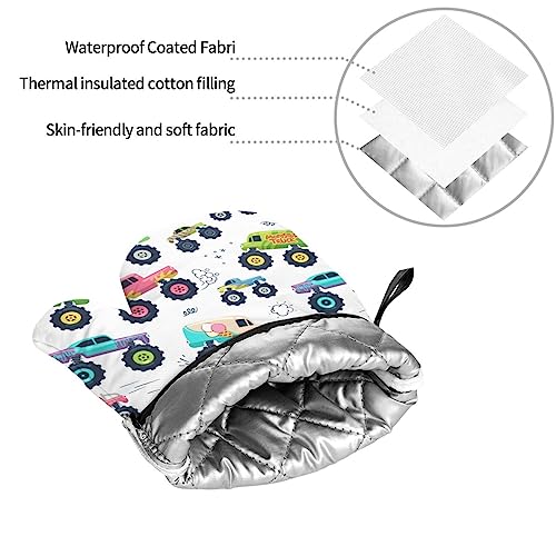 Monster Car Oven Mitts And Pot Holders Sets Of 4,Kitchen Potholder Gloves Heat Resistant Non-Slip For Baking Cooking Grilling #TOP7