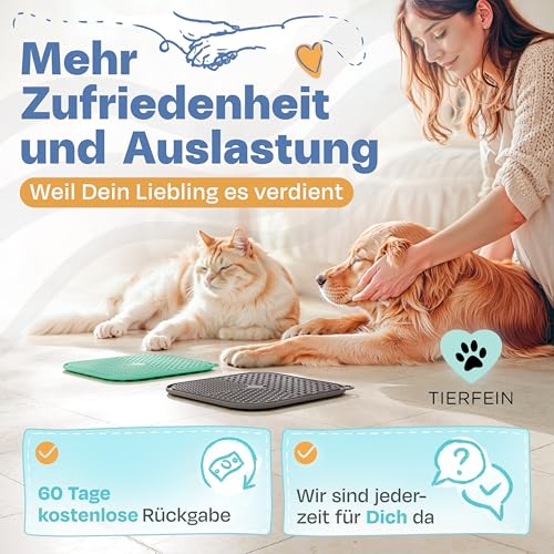 TIERFEIN – Schleckmatte Hund mit Saugnäpfen (2er Set, 20x20 cm) – Schleckmatte Katze zur Beruhigung & Förderung von langsamen Fressen – Leckmatte Hund inkl. Spatel & Bürste, BPA-frei