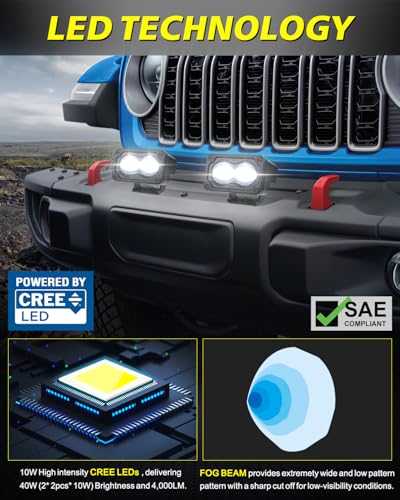 Image of 3 Inch SAE LED Fog Lights 40W DOT Approved Mini LED Light Pods Street Legal Cut-Off Low Beam Small Offroad Lights Fog Pods Lights 2 Packs for Trucks Pickup Motorcycle Dirt Bike SUV UTV ATV