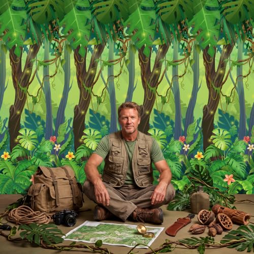Image of Kochorie 100 Ft x 54 Inch Rainforest Party Tablecloth Roll with Cutter Box | Waterproof Plastic Jungle Table Cover for Tropical Greenery Party Supplies Decorations