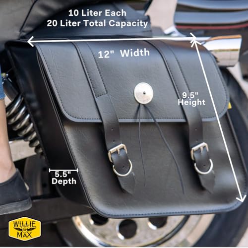 Juego de alforjas para motocicleta Dowco Willie & Max 58707-00 Deluxe Series: cuero sintético compacto inclinado, negro, ajuste universal, capacidad total de 20 litros (10 litros cada una) miniatura 2