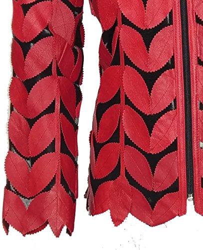 Zamback Leaf Design Handmade Leather Jacket (Red, Large) #TOP2