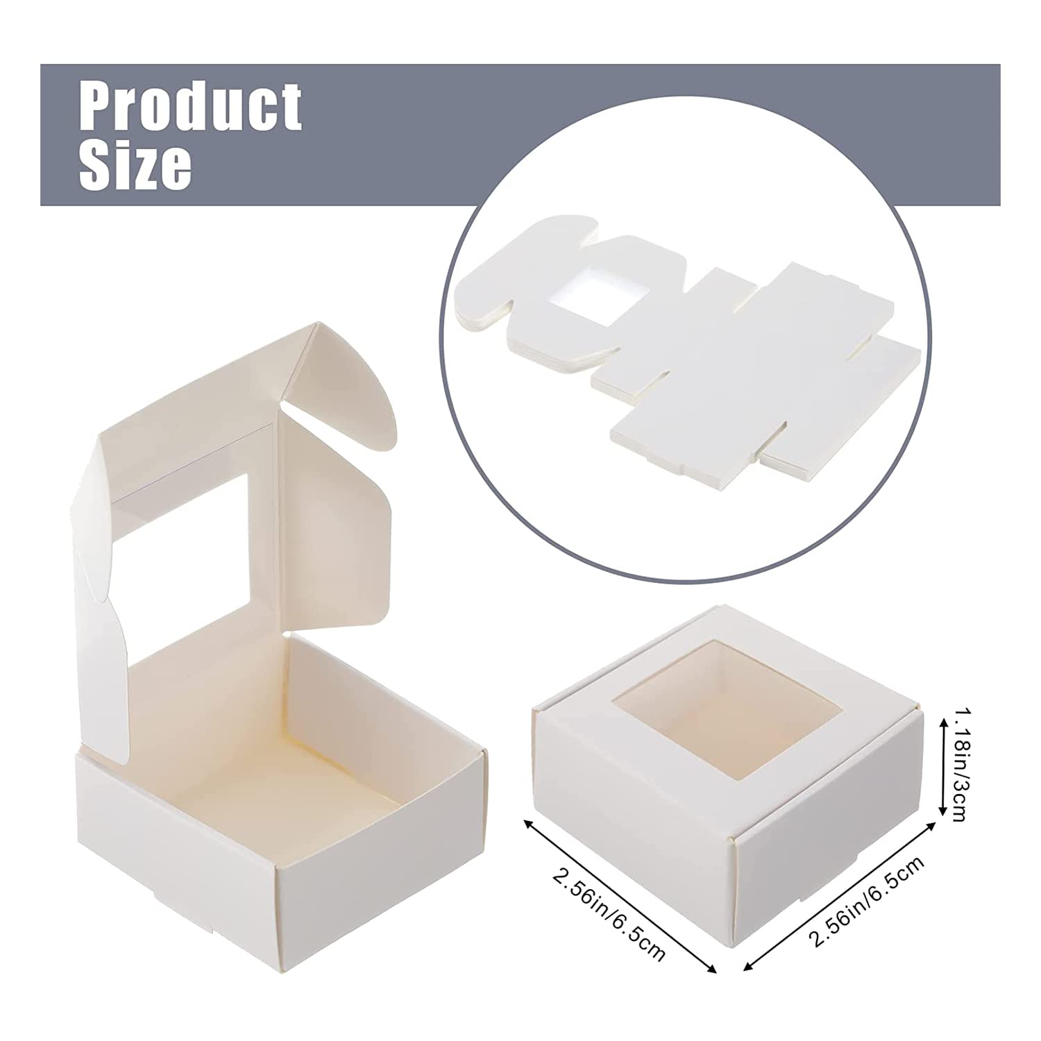 Barabesty 50 stuks mini kraftpapier doos met venster verpakking doos traktatie doos voor zeep traktatie snoep (wit