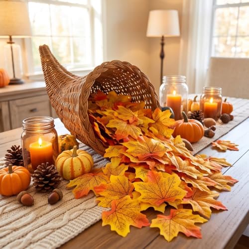 800 PCS 8cm/3.1inch Artificial Maple Leaves 8 Colors Fall Leaves Decor - image 1