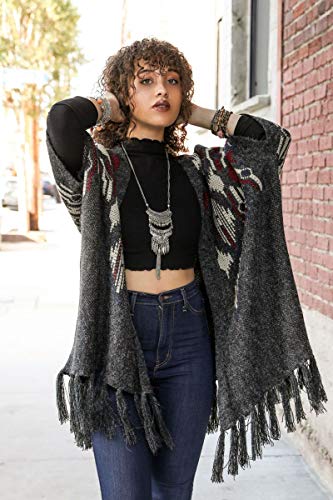 TD Collections Ruana wraps for Women Heather Argyle Knit Ruana Poncho shawl cardigan open front cape shawl2