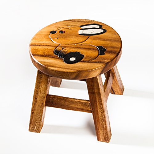 Tabouret pour enfant en bois massif avec motif lapin - Hauteur d'assise : 25 cm Cover