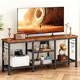 LUCKLIFE TV Stand with Charging Station for TVs up to 55 Inch,Rustic Wood Entertainment Center with 3-Tier Storage Shelves,Modern TV Media Console Table with 4 Hooks for Living Room,Bedroom(Brown)