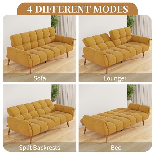 Futon-Sofa-Bed-Convertible-7677-Modern-Linen-Futon-Couch-Comfy-Sleeper-Sofa-with-Adjustable-Backrests-Couch-Bed-for-Small-Spaces-Living-Room-Bedroom-Apartment-Yellow Futon Sofa Bed Convertible 7677 Modern Linen Futon Couch Comfy Sleeper Sofa with Adjustable Backrests Couch Bed for Small Spaces Living Room Bedroom Apartment Yellow