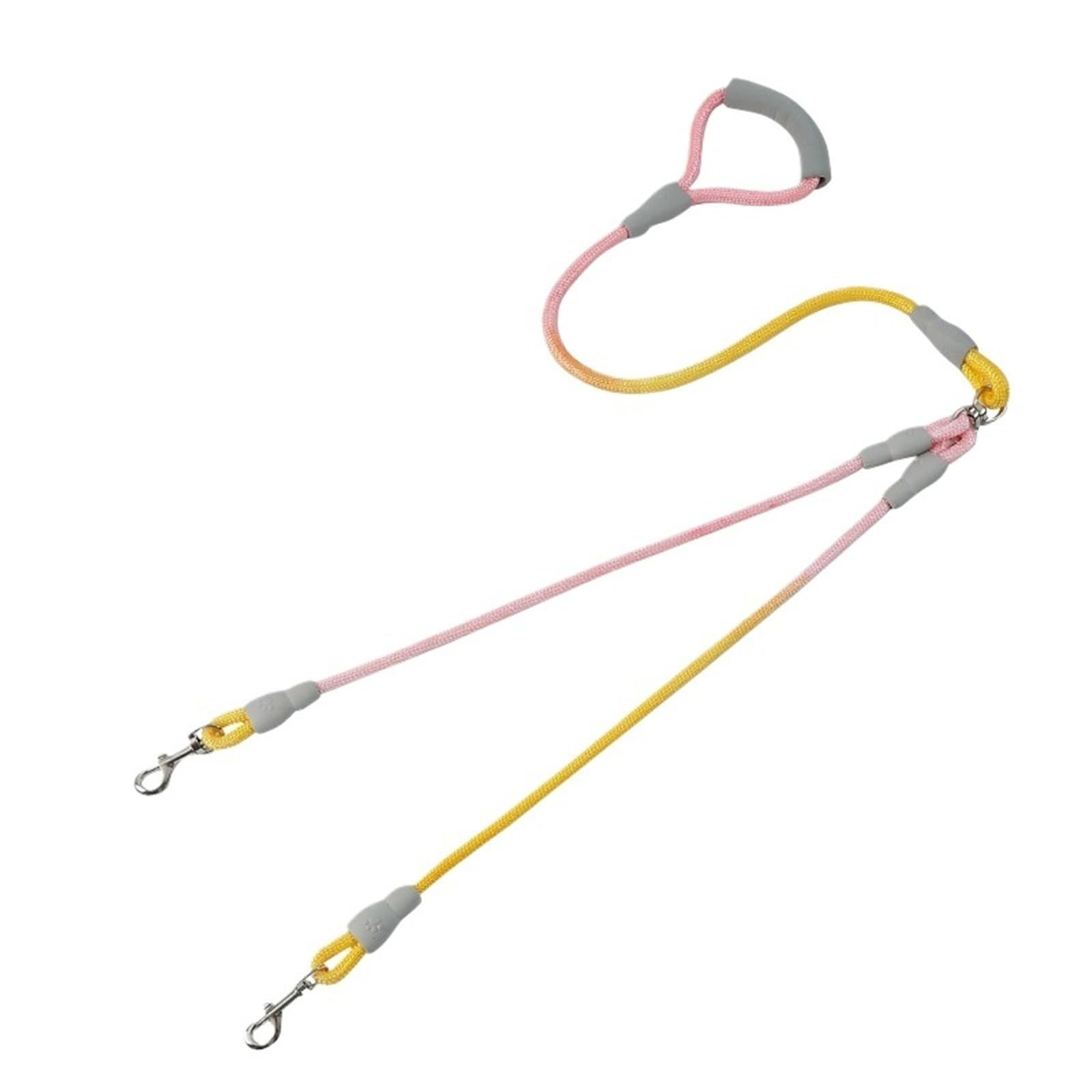 Guinzaglio per cani a doppia testa anti-impigliamento con due guinzagli per animali domestici di colore sfumato (giallo, 1,2 cm, 0,8 m, 1 cm, 0,6 m)