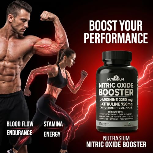 Image of Nutrasium Nitric Oxide Booster | L-Arginine 2250mg | Muscle Pump & Stamina | 90 Tabs