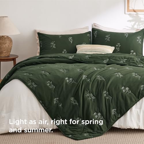 Image of Bedsure Botanical Floral Quilt King Size for Modern Farmhouse Decor, Luxurious Summer Bedding Set, Super Soft Bedspread King Size, Lightweight Comforter with 2 Pillow Shams, Olive Green, 106x96 Inch
