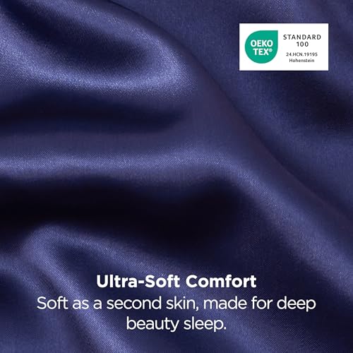 Image of Bedsure King Size Satin Pillowcase Set of 2 - Navy Silky Pillow Cases for Hair and Skin with Envelope Closure, Similar to Silk Pillow Cases, Gifts for Women Men, 20x36 Inches, 2pcs