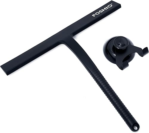 FOSHIO Escobilla de ducha para puertas de vidrio con ventosa, escobilla de silicona para limpieza de ventanas, escobilla de goma pequeña para puerta
