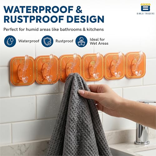 Image of Btag Waterproof Stick on Adhesive Wall Hooks | No Damage, Easy Installation | Smart Storage Solution | Heavy Duty Hooks for Photo Frames, Wall Clocks, Keys, Hanging Robe | Multicolor (1 Set of 6 Pcs)
