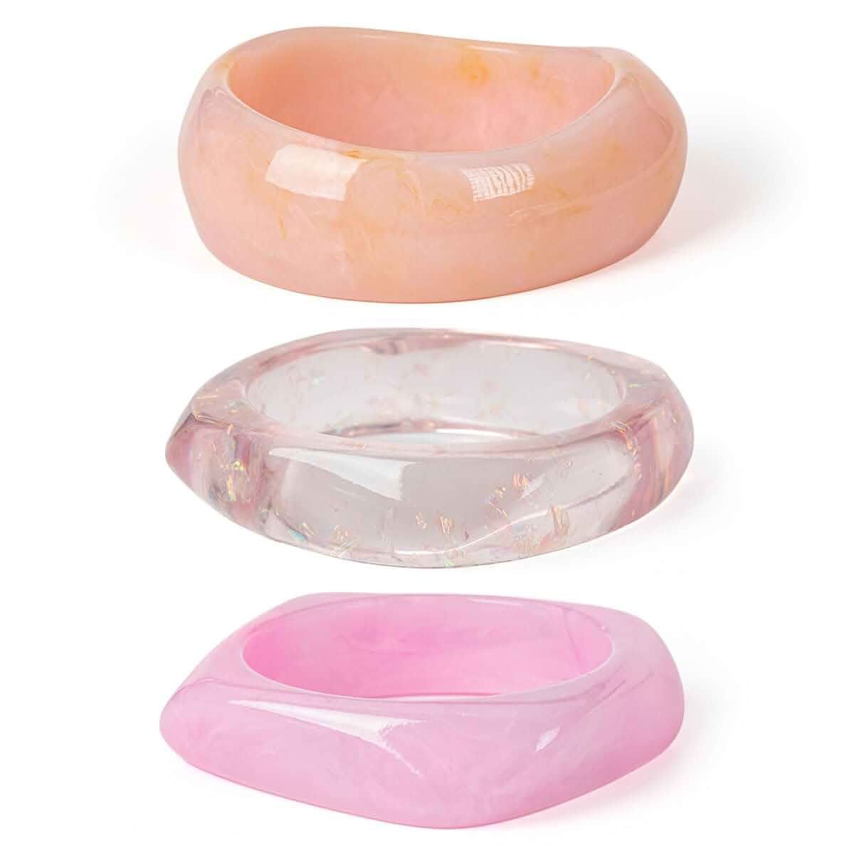 3PCS/Set Chunky Acrylic Resin Bangles Bracelets for Women, Irregular Geometric Designs, Fashion Thick Pink Statement Stackable Bangle Set, Cute Trendy Jewelry, Summer Boho Bracelet Jewelry Gifts