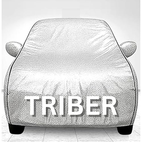 Image of 100% Waterproof Car Cover for Triber UV Protection, Dustproof, Windproof | Custom Fit with Mirror Pockets, Belt & Buckle | All Weather Outdoor Body Cover(Silver)