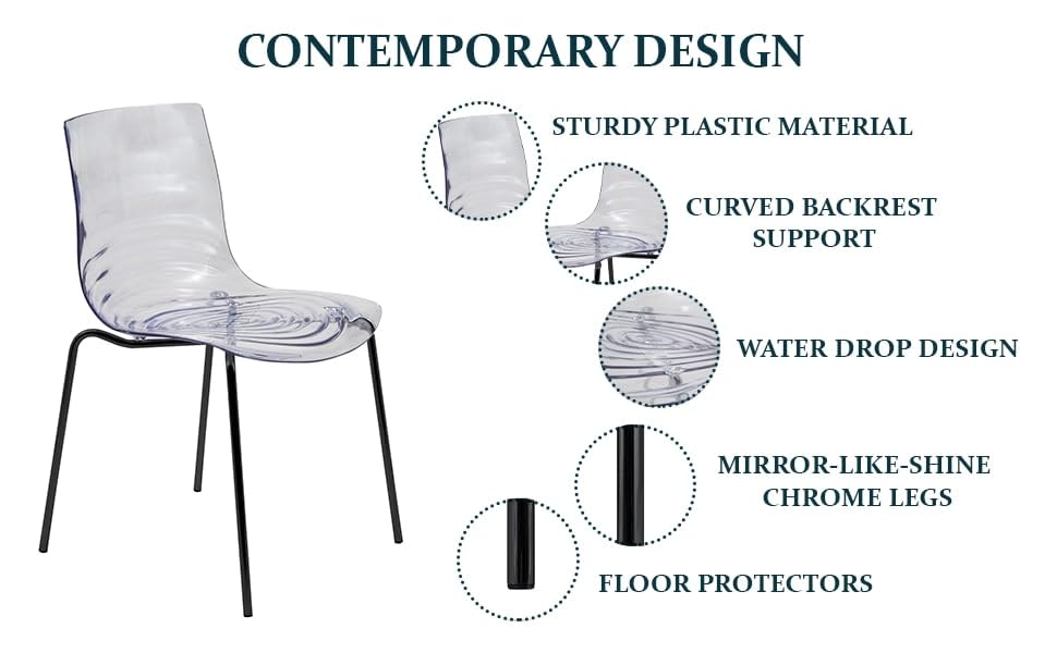 Image of LeisureMod Clear Acrylic Lucite Dining Chair with Metal Legs Accent Side Chair for Dining Room, Contemporary Kitchen, Small Spaces, and Office