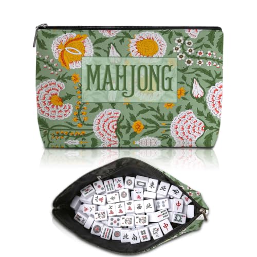 Boho Floral Mahjong Tile Bag Green Makeup Bag Gift for Women (Case Only)