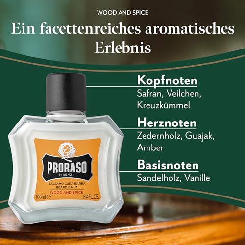 Proraso Beard Balm, Wood and Spice, 2 × 100 ml, duftender Bart Balsam schützt und pflegt den Bart und hilft, Juckreiz und Irritationen zu lindern, Made in Italy