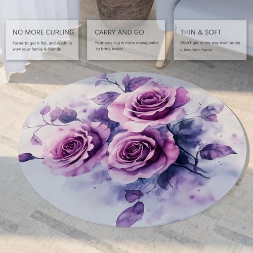 Tapis rond violet rose 80cm lavable et antidérapant - 5