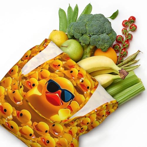 Handbag Beach Bag Canvas Tote Bag Reusable Yellow Rubber Ducky With Sunglasses Printed Grocery Bags Shoulder Bags 5