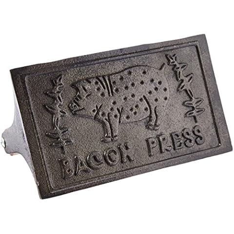 HIC Kitchen 43202 HIC Rectangular Press and Steak Weight, Heavyweight Cast Iron with Wooden Handle, for Grill Panini Burgers Bacon and Sausage, Silver Cover