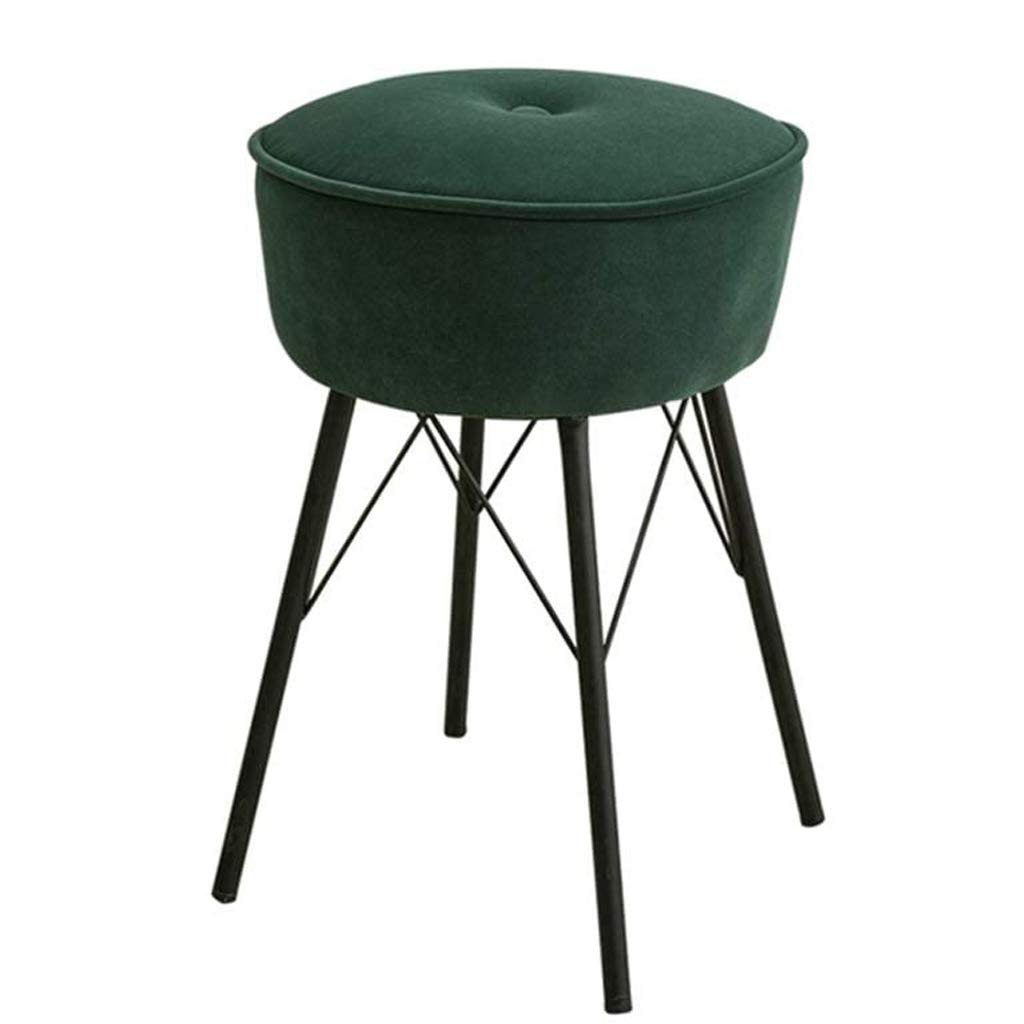 Taburete de tocador para maquillaje cómodo y redondo en tela verde para dormitorio