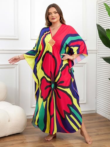 Image of Kaftan Dress for Women - Plus Size Caftan Maxi Beach Dress Moo Moos Loungewear, Swimsuit Cover Up for Beach, Pool or Vacation