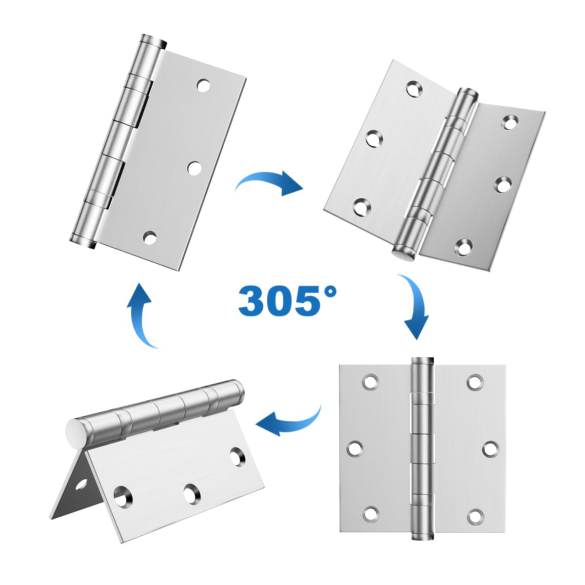 Bisagras de puerta de acero inoxidable 304, bisagras de rodamiento de bolas de 3.5 x 3.5 pulgadas, bisagras de puerta interior de 3 1/2 pulgadas con esquinas cuadradas, accesorios de puerta