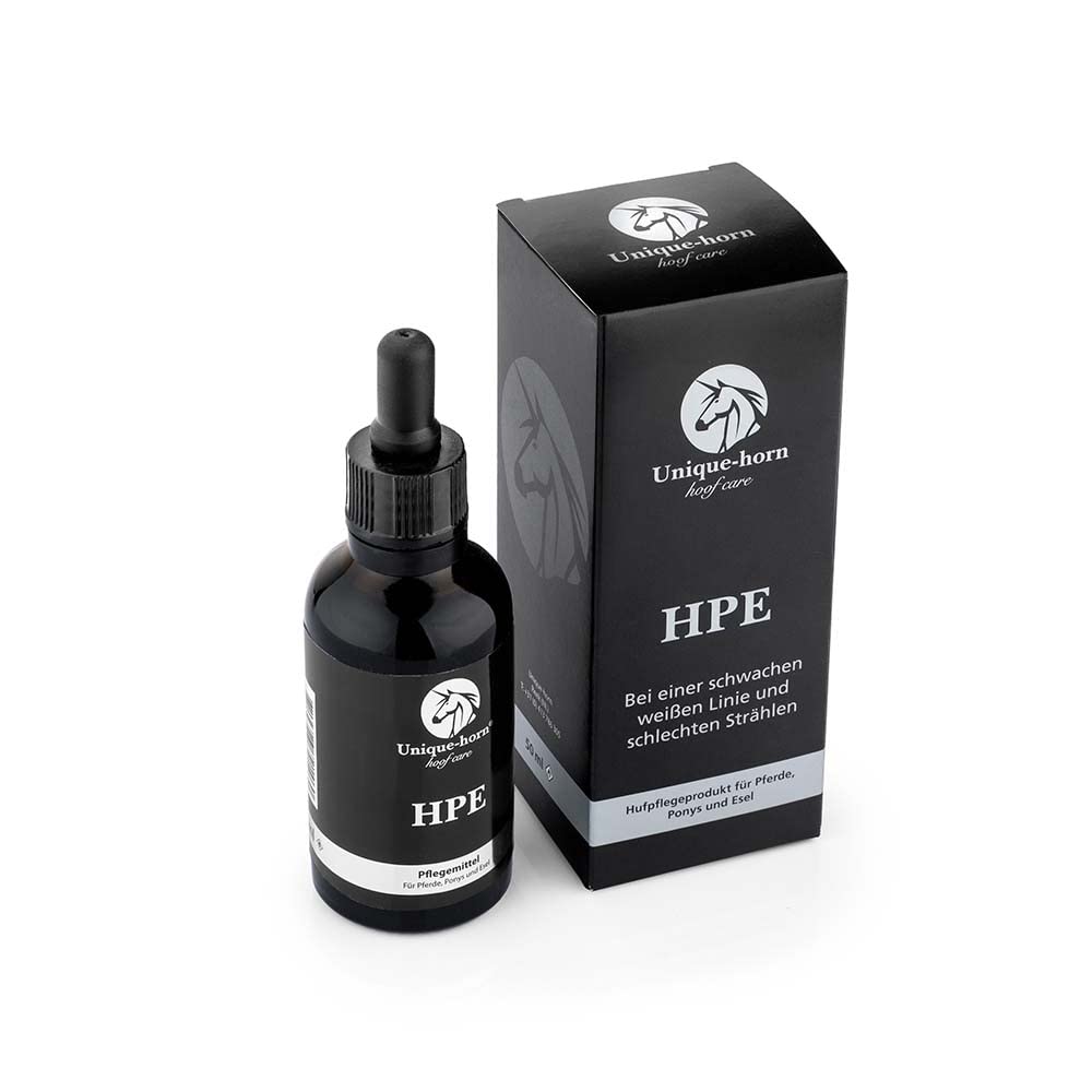 Unique-horn HPE für Pferde | Ultrastarkes Hufpflegeprodukt gegen Strahlfäule und Pilzinfektionen | Schnelle Anwendung | Antibakterielle Wirkung mit Propolis | Hufgesundheit | für jedes Pferd | 50 ml