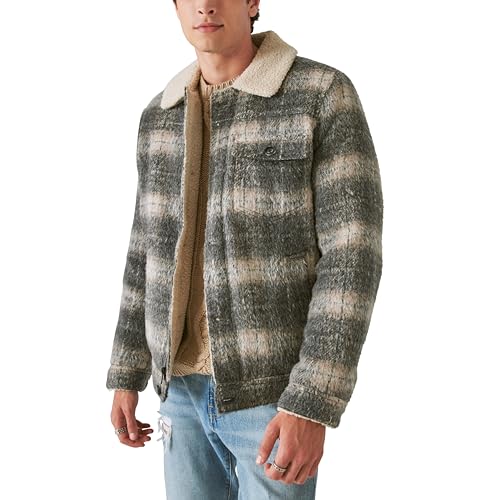 Image of Lucky Brand Mens Men's Plaid Faux Shearling Lined Trucker Jacket