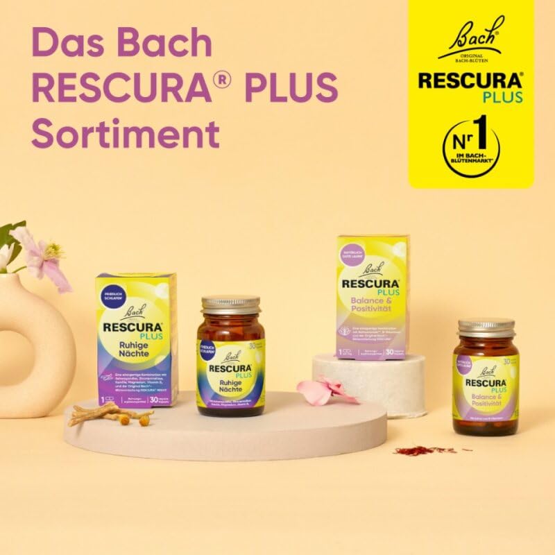 Bachblüten Original Bach RESCURA PLUS Balance & Positivität 30 vegane Kapseln | Bachblütenmischung mit B-Vitaminen und Safran I für natürlich gute Laune I ehemals Rescue