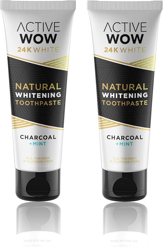 Active Wow Activated Charcoal Toothpaste - Charcoal Toothpaste for Whitening, Charcoal Teeth Whitening, Made with Organic Coconut Oil & Xylitol, Charcoal Activated Toothpaste (4 Ounce (Pack of 2))