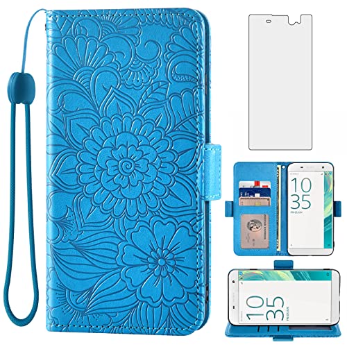 Compatible with Sony Xperia XA Ultra Wallet Case and Tempered Glass Screen Protector Card Holder Stand Magnetic Leather Flip Cell Accessories Phone Cover for Experia C6 F3213 F3216 Women Men Blue