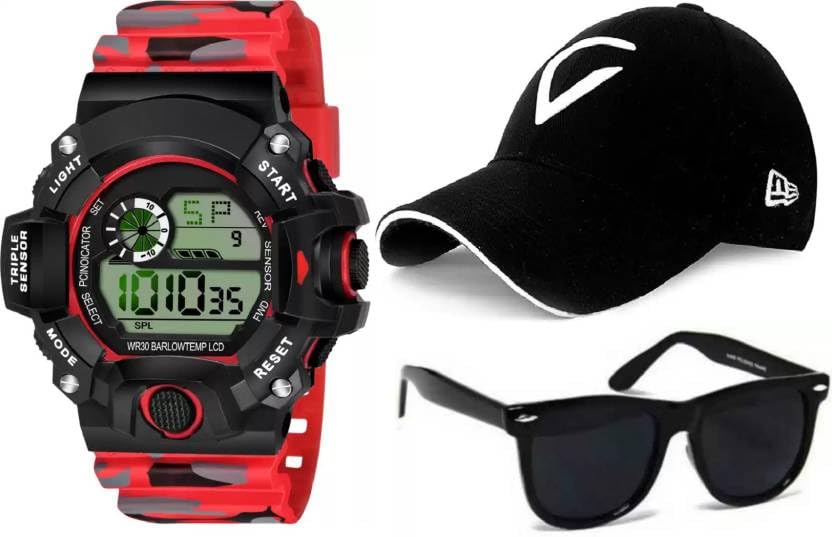 Pack of 3 Stylish Dial Watch Stylish Sport Baseball Cap & Stylish Aviator Sunglass for Men's and Boy's-image-40