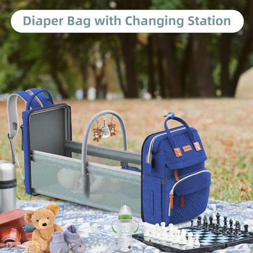 Image of ISMGN Diaper Bag Backpack with Changing Station, Large Diaper Bag, Multifunctional Diaper Bag, Blue