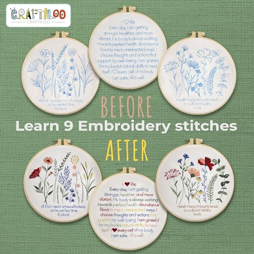 Image of CRAFTILOO Embroidery Kits for Adults Hand Embroidery kit for Beginners with Stamped Embroidery Patterns Starter Embroidery Kit. Needlepoint kit Cross Stitch kit for Teens& Adults Flowers