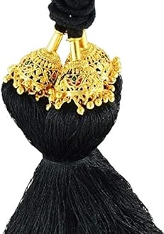 Synthetic Indian Traditional Hair Kunjalam Jada Kupullu Dance Bharatanatyam Kuchipudi Kemp Ready Jadai Set Hair Jewellery For Wedding Women, Black, Pack Of 1