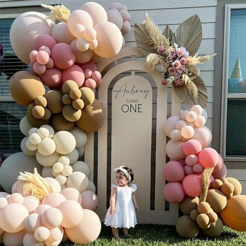 Image of Boho Blush Pink Brown Balloons, 12-Inch Retro Blush Brown Beige Latex Balloons Set for Bridal Baby Shower Girl Birthday Wedding Decoration