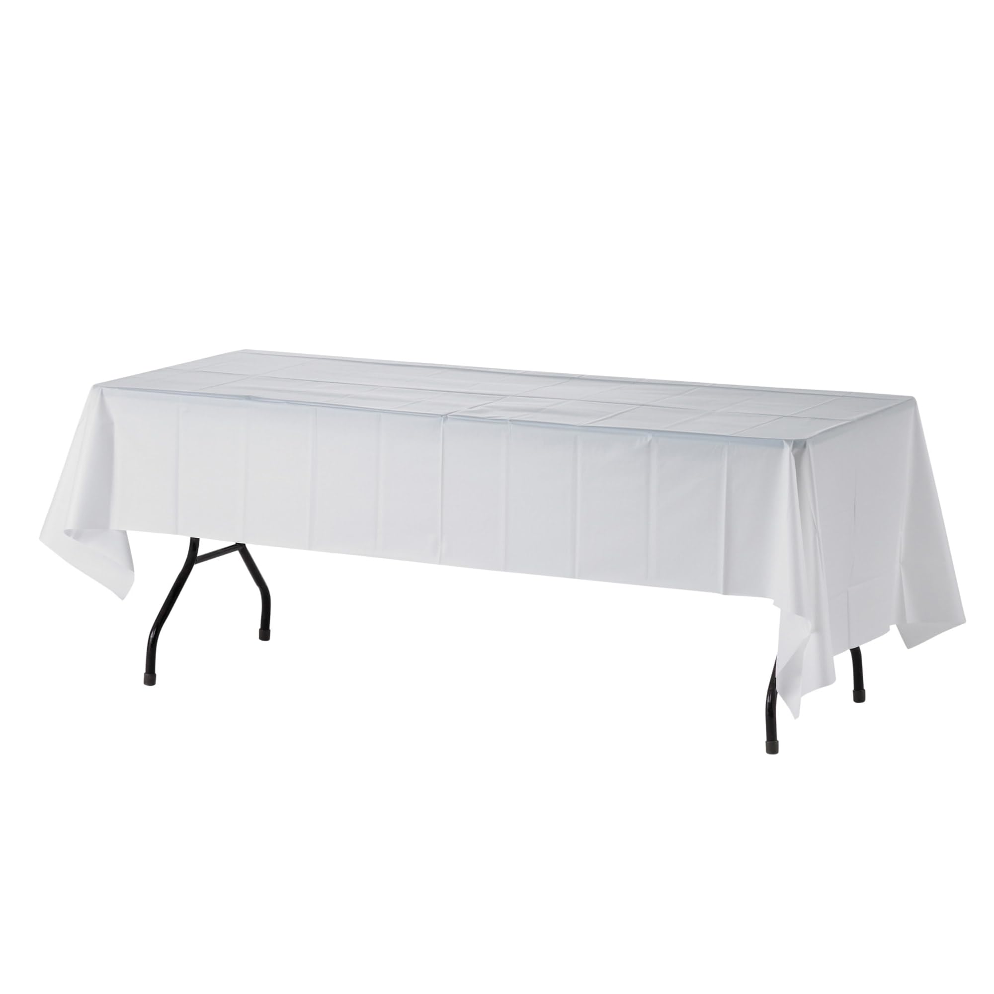 Genuine Joe Plastic Table Cover, 54" x 108', White, 6 Count