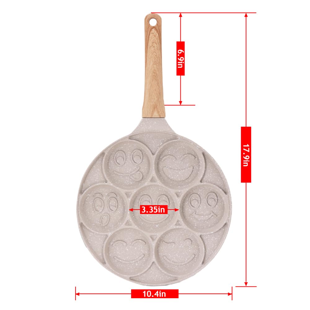Sarten para Tortitas de Induccion, Molde Tortitas Smiley Antiadherente 7 Agujeros Sartén para Crepés de Desayuno para Niños 26 cm - Blanco
